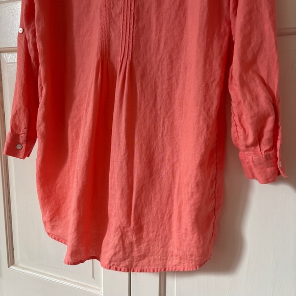 J. Jill Linen Coral Orange Button Down Pleated Tunic Size Small Vacation Coverup - Picture 11 of 11